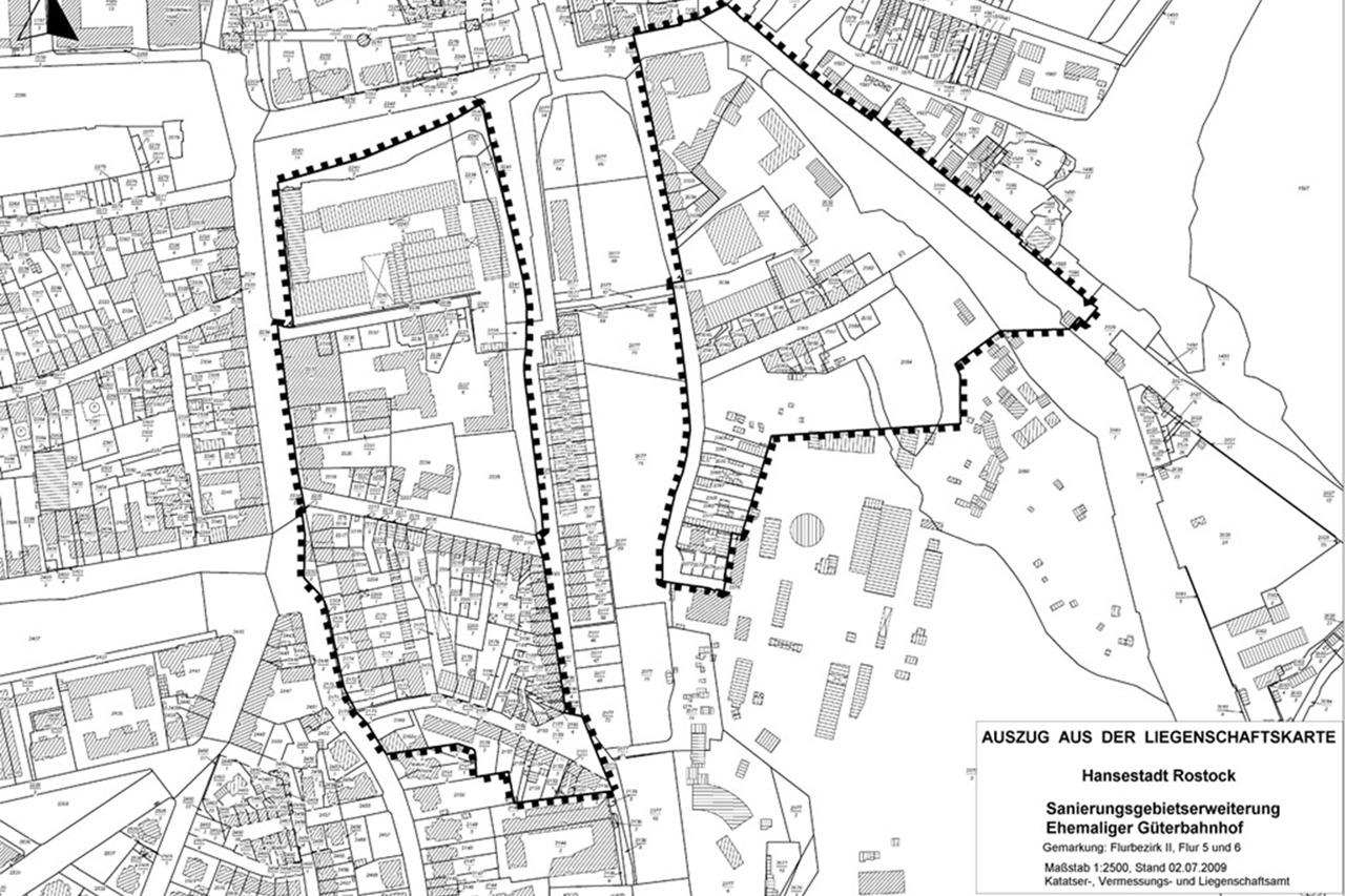 Lageplan des Ehemaligen Gueterbahnhof (Quelle: Hansestadt Rostock)