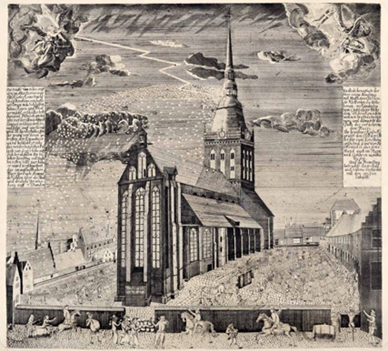 Tag der Archive 2012 in Rostock: In der Nacht vom 13. zum 14. März 1768 wütete über Rostock ein furchtbares Gewitter. Kurz nach Mitternacht wurde die Turmspitze von St. Jacobi von einem Blitz getroffen und geriet in Brand. Stundenlang ging ein Funkenregen über der Stadt nieder.