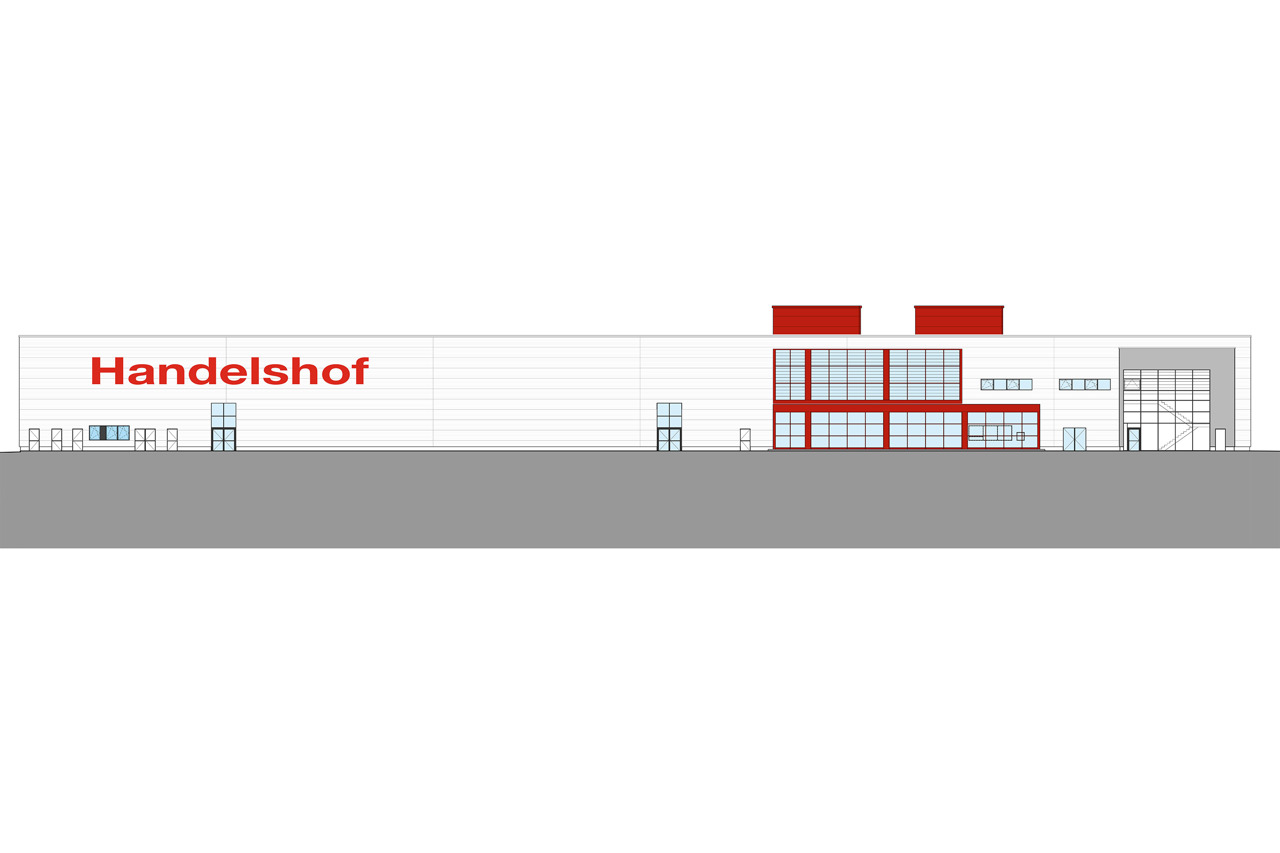 Westansicht des Handelshof-Neubaus in Rostock-Brinckmansdorf (Quelle: Handelshof)