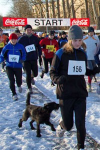 Auch ein Hund lief beim Neujahrslauf 2011 mit