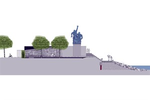 Das Matrosendenkmal am Kabutzenhof in Rostock wird neu gestaltet - Ansicht von Osten (Grafik: Amt für Kultur, Denkmalpflege und Museen)