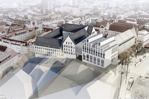 Entwurf des Berliner Büros der gmp Architekten von Gerkan, Marg und Partner für den Rathausanbau in Rostock (3. Platz) Entwurf des Berliner Büros der gmp Architekten von Gerkan, Marg und Partner für den Rathausanbau in Rostock (3. Platz)