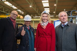 MV Werften startet Bau des ersten 204.000 BRZ großen Global-Class-Kreuzfahrtschiffes: Erwin Sellering (Ministerpräsident a.D.), Tan Sri Lim Kok Thay (Chairman und CEO Genting Hong Kong), Manuela Schwesig (Ministerpräsidentin) und Thomas Beyer (Bürgermeister Wismar)