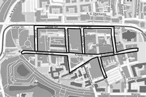 Maskenpflicht in der Rostocker Innenstadt (Quelle: Kataster-, Vermessungs- und Liegenschaftsamt) Maskenpflicht in der Rostocker Innenstadt (Quelle: Kataster-, Vermessungs- und Liegenschaftsamt)