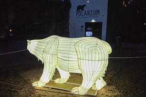 Zoolights Rostock: Vor dem Polarium wacht ein Eisbär aus Ballonseide