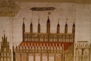Das Rostocker Rathaus - Detailansicht der Vicke-Schorler-Rolle Das Rostocker Rathaus - Detailansicht der Vicke-Schorler-Rolle